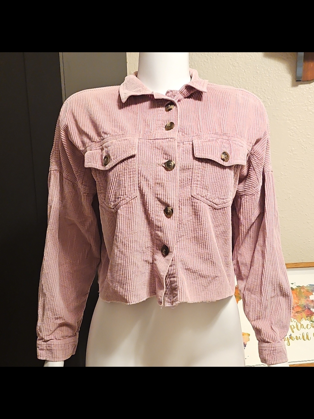 American Eagle Outfitters Dusty Rose Corduroy Button-Up Jacket